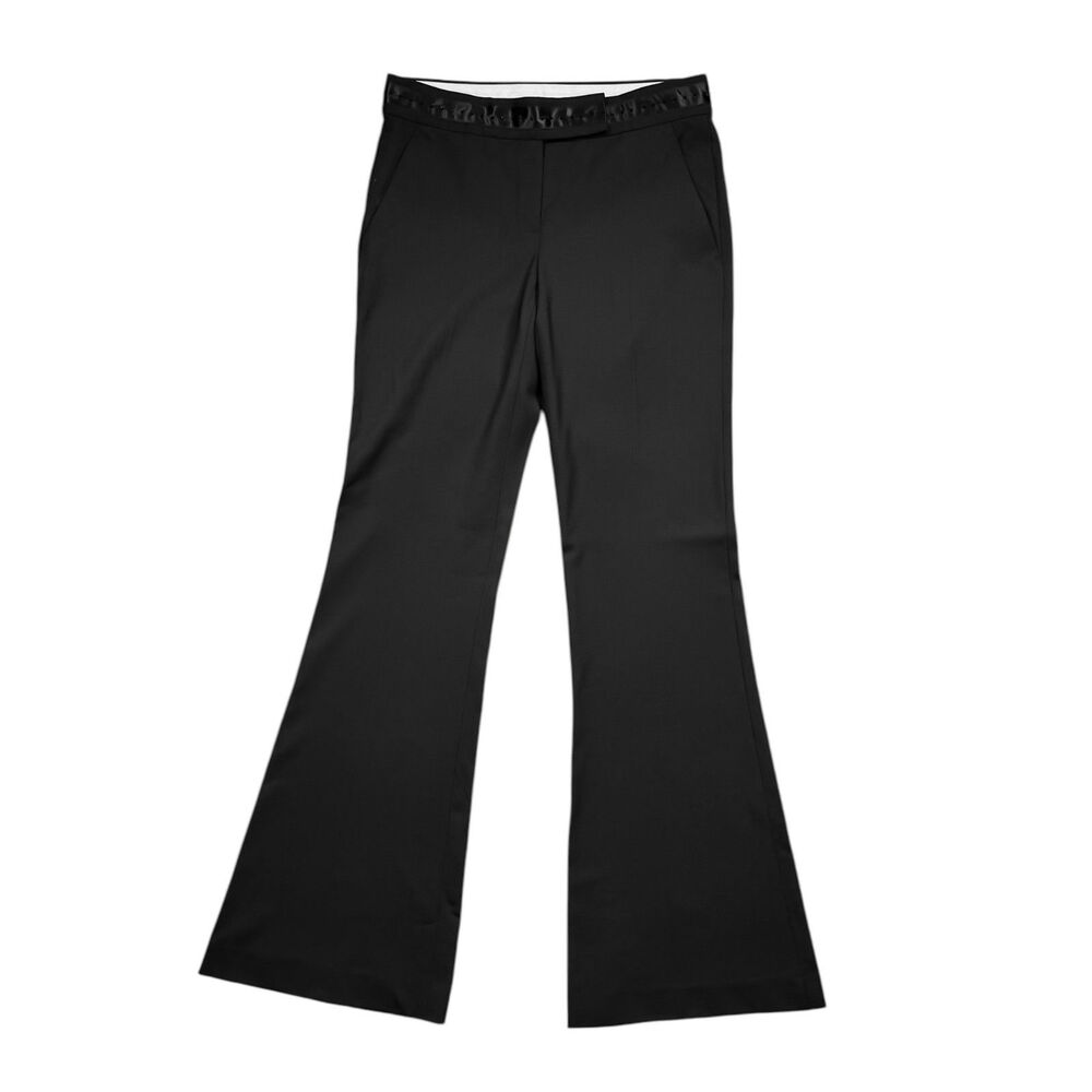Theory Womens 2 Black Wool Flare Pants Beaded Satin Waist Low Rise Career Dress